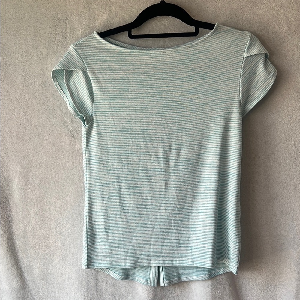 NWT Market & Spruce XS Petite Mint Green Striped Button Back Top Stretch Tee